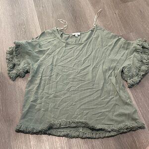 Umgee Olive Ruffle Sleeve Blouse